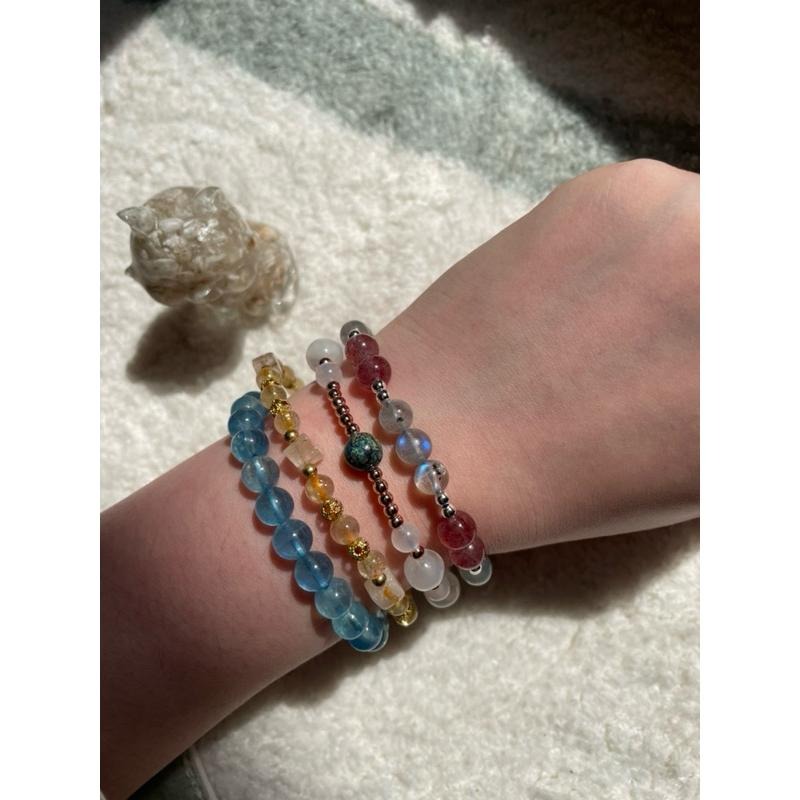♪藍暈月光石+透石膏+藍銅礦/鳳凰石♪- 晶系系列設計款—單斜晶系—手珠/手串-細節圖6