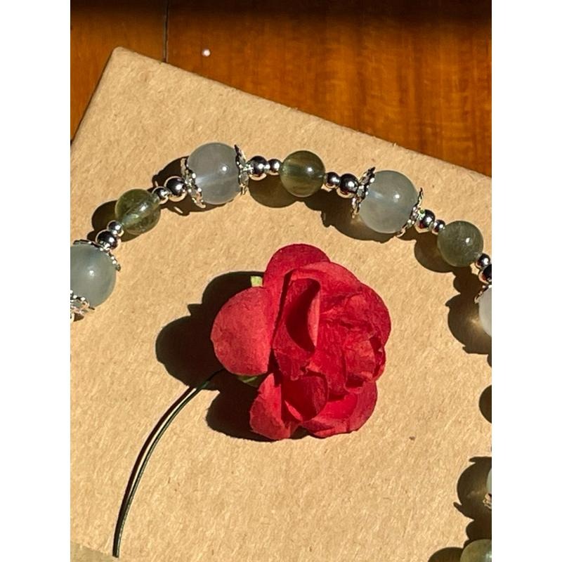 ♪綠磷灰石+海水藍寶石/綠柱石+18k包金♪-天然晶系系列設計款—三方晶系/六方晶系—手珠/手鍊-細節圖3