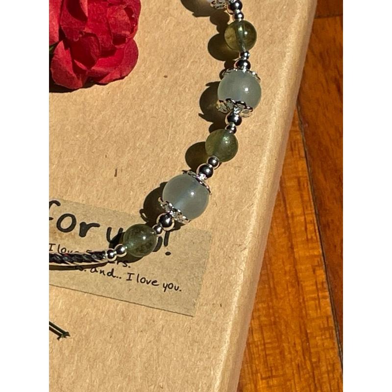 ♪綠磷灰石+海水藍寶石/綠柱石+18k包金♪-天然晶系系列設計款—三方晶系/六方晶系—手珠/手鍊-細節圖4