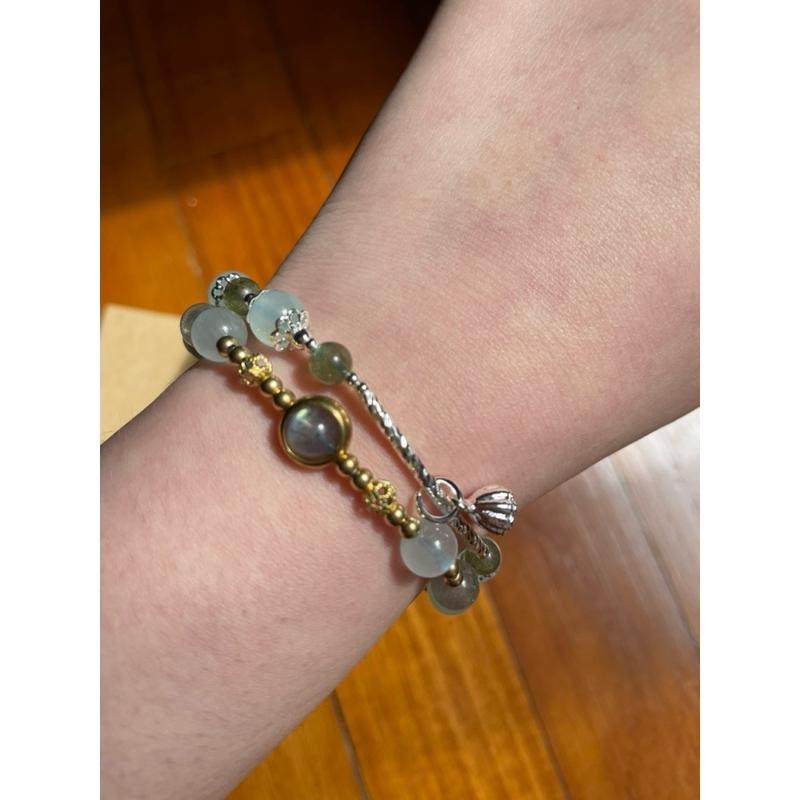 ♪綠磷灰石+海水藍寶石/綠柱石+18k包金♪-天然晶系系列設計款—三方晶系/六方晶系—手珠/手鍊-細節圖5