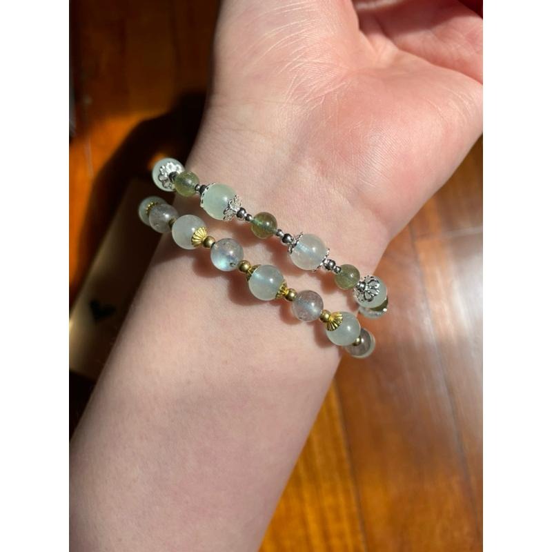 ♪綠磷灰石+海水藍寶石/綠柱石+18k包金♪-天然晶系系列設計款—三方晶系/六方晶系—手珠/手鍊-細節圖6