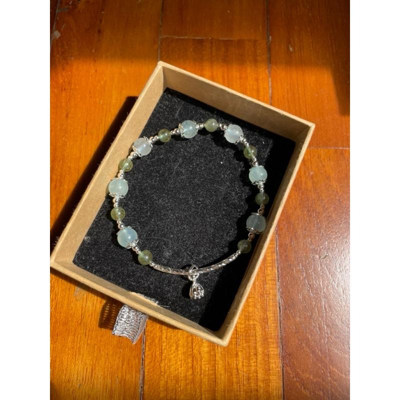 ♪綠磷灰石+海水藍寶石/綠柱石+18k包金♪-天然晶系系列設計款—三方晶系/六方晶系—手珠/手鍊-細節圖7