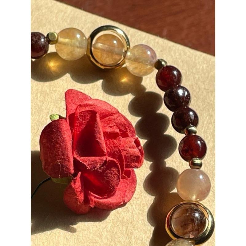 ♪幽靈芬達石/橙石榴石幽靈共生+極光螢石♪-天然晶系系列設計款—立方晶系/等軸晶系—手珠/手鍊-細節圖4