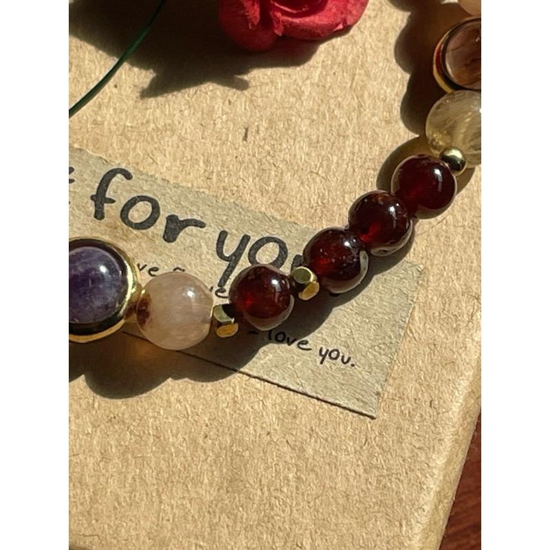 ♪幽靈芬達石/橙石榴石幽靈共生+極光螢石♪-天然晶系系列設計款—立方晶系/等軸晶系—手珠/手鍊-細節圖5