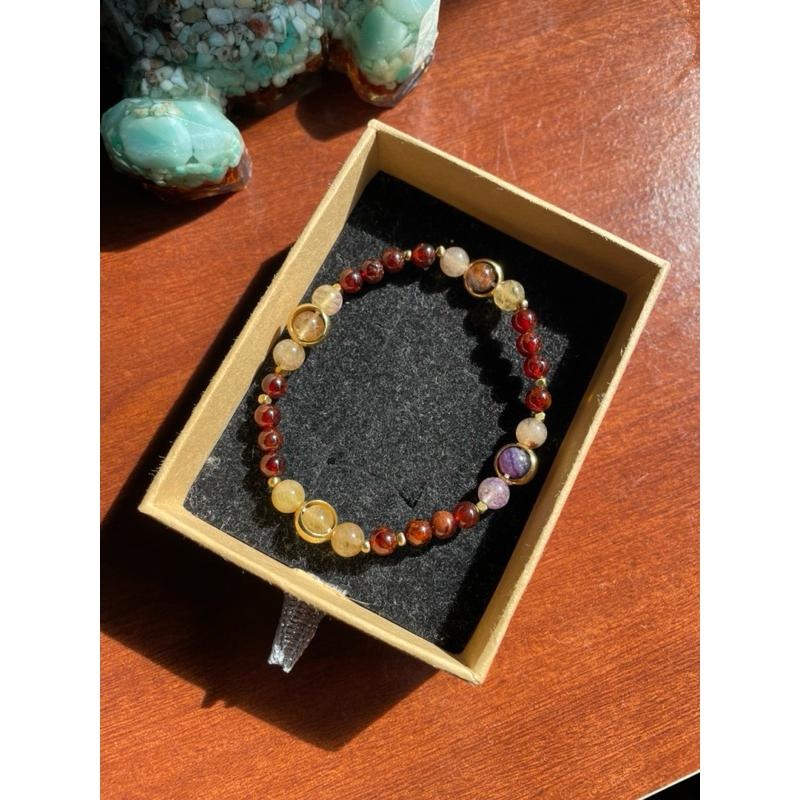 ♪幽靈芬達石/橙石榴石幽靈共生+極光螢石♪-天然晶系系列設計款—立方晶系/等軸晶系—手珠/手鍊-細節圖8