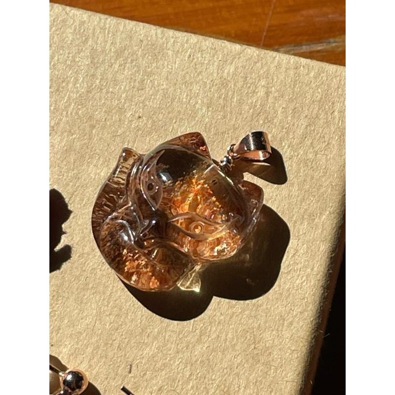 ♪紅幽靈+大頭萌狐狸+s925純銀♪- 天然幽靈水晶狐狸/狐仙套組—項鍊、耳針-細節圖2