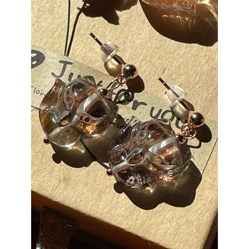 ♪紅幽靈+大頭萌狐狸+s925純銀♪- 天然幽靈水晶狐狸/狐仙套組—項鍊、耳針-細節圖4