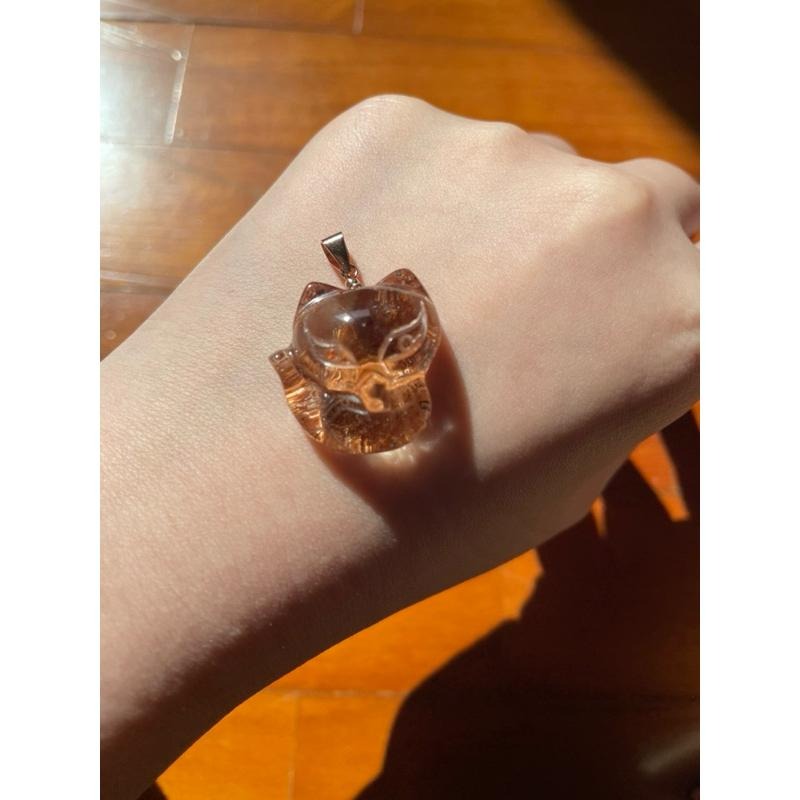 ♪紅幽靈+大頭萌狐狸+s925純銀♪- 天然幽靈水晶狐狸/狐仙套組—項鍊、耳針-細節圖6