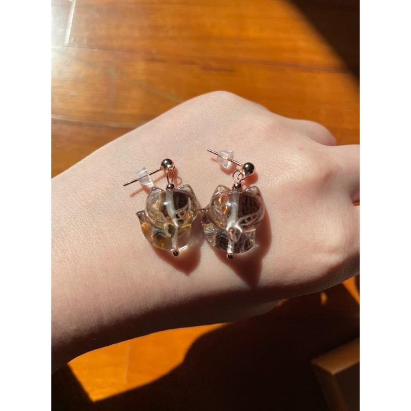 ♪紅幽靈+大頭萌狐狸+s925純銀♪- 天然幽靈水晶狐狸/狐仙套組—項鍊、耳針-細節圖7