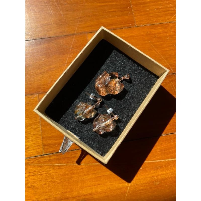 ♪紅幽靈+大頭萌狐狸+s925純銀♪- 天然幽靈水晶狐狸/狐仙套組—項鍊、耳針-細節圖8