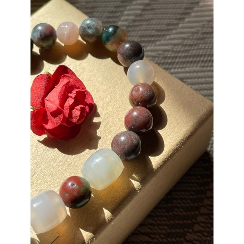 ♪ 瘋狂瑪瑙+紅瑪瑙+阿拉善+千層瑪瑙桶珠 ♪- 天然瑪瑙—手珠/手鍊《NG》-細節圖2