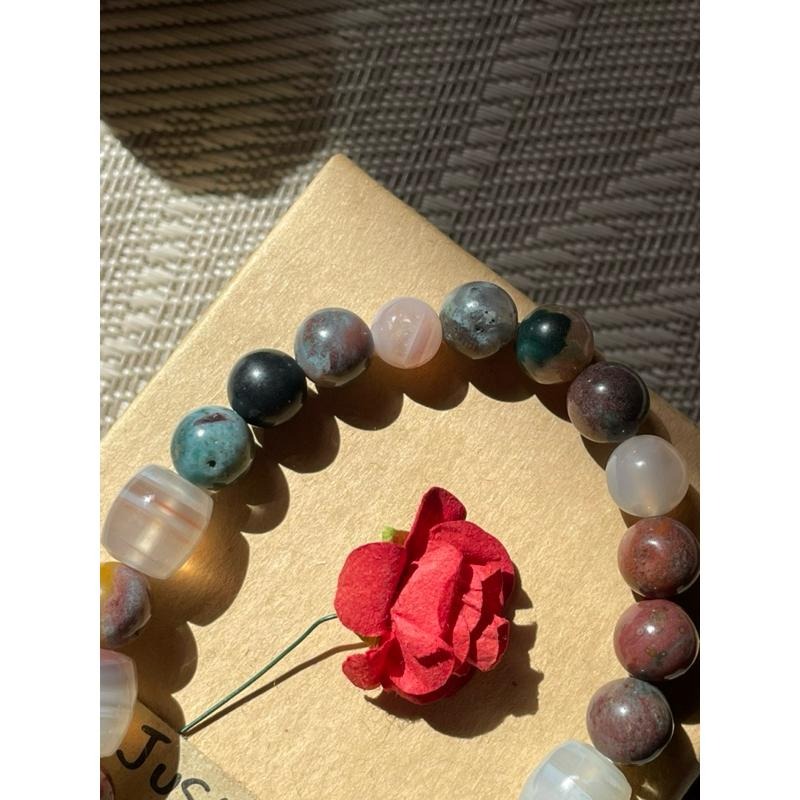 ♪ 瘋狂瑪瑙+紅瑪瑙+阿拉善+千層瑪瑙桶珠 ♪- 天然瑪瑙—手珠/手鍊《NG》-細節圖4