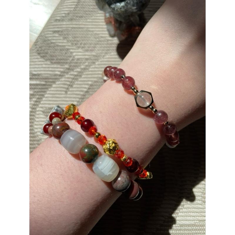 ♪ 瘋狂瑪瑙+紅瑪瑙+阿拉善+千層瑪瑙桶珠 ♪- 天然瑪瑙—手珠/手鍊《NG》-細節圖6
