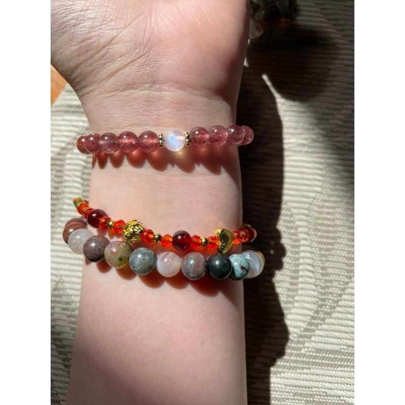 ♪ 瘋狂瑪瑙+紅瑪瑙+阿拉善+千層瑪瑙桶珠 ♪- 天然瑪瑙—手珠/手鍊《NG》-細節圖7