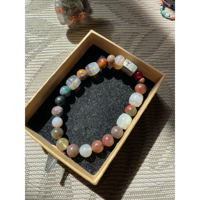 ♪ 瘋狂瑪瑙+紅瑪瑙+阿拉善+千層瑪瑙桶珠 ♪- 天然瑪瑙—手珠/手鍊《NG》-細節圖8