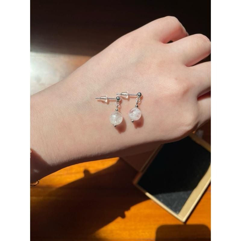 ♪雪花幽靈/粉幽靈/白幽靈+大頭萌狐狸♪- 天然雪花幽靈狐仙設計款套組-手珠/手鍊、耳針/耳環-細節圖3