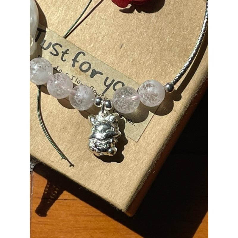 ♪雪花幽靈/粉幽靈/白幽靈+大頭萌狐狸♪- 天然雪花幽靈狐仙設計款套組-手珠/手鍊、耳針/耳環-細節圖5