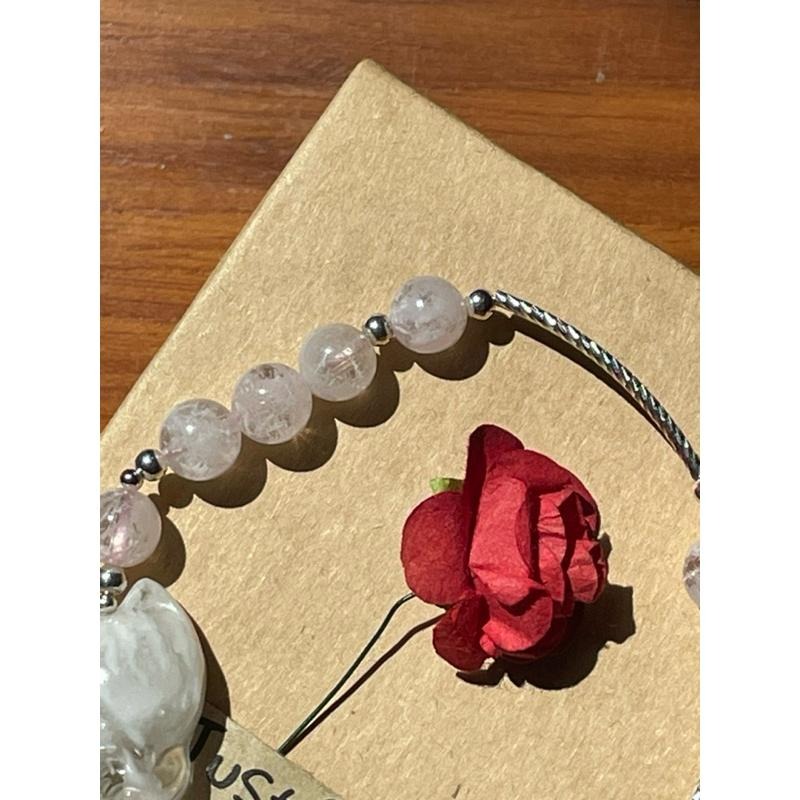 ♪雪花幽靈/粉幽靈/白幽靈+大頭萌狐狸♪- 天然雪花幽靈狐仙設計款套組-手珠/手鍊、耳針/耳環-細節圖7