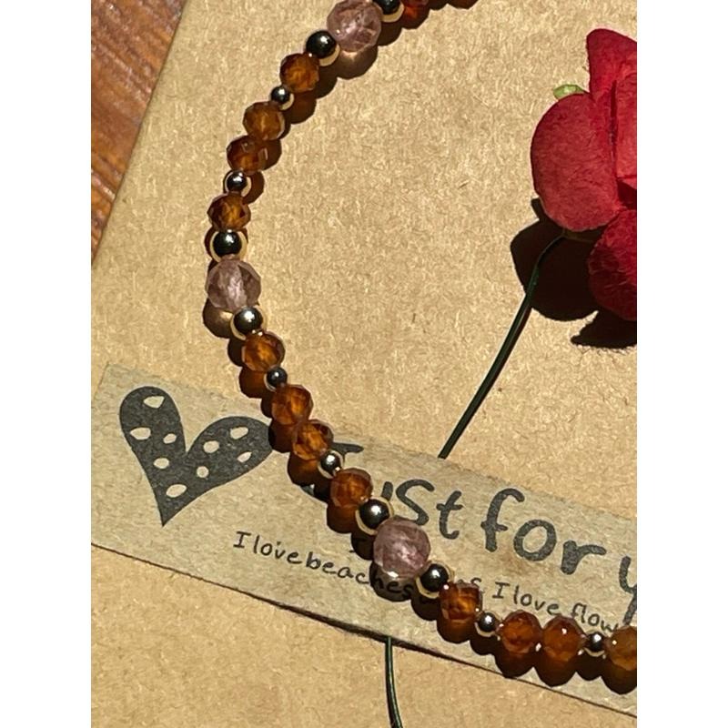 ♪橙石榴+草莓晶♪- 天然石榴石紅草莓鑽切設計款—手珠/手鍊-細節圖2