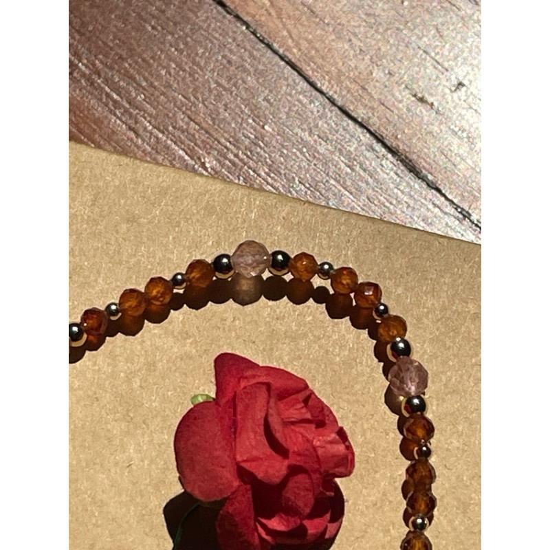 ♪橙石榴+草莓晶♪- 天然石榴石紅草莓鑽切設計款—手珠/手鍊-細節圖3