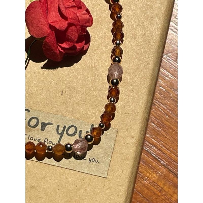 ♪橙石榴+草莓晶♪- 天然石榴石紅草莓鑽切設計款—手珠/手鍊-細節圖4