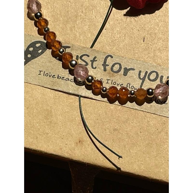 ♪橙石榴+草莓晶♪- 天然石榴石紅草莓鑽切設計款—手珠/手鍊-細節圖5