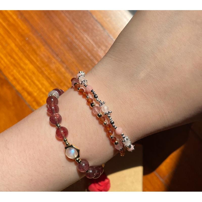 ♪橙石榴+草莓晶♪- 天然石榴石紅草莓鑽切設計款—手珠/手鍊-細節圖6