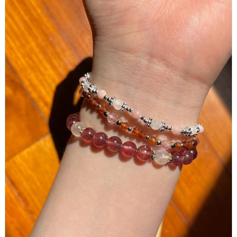 ♪橙石榴+草莓晶♪- 天然石榴石紅草莓鑽切設計款—手珠/手鍊-細節圖7