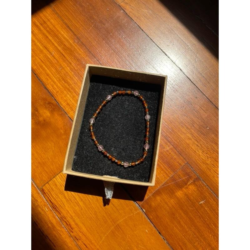 ♪橙石榴+草莓晶♪- 天然石榴石紅草莓鑽切設計款—手珠/手鍊-細節圖8