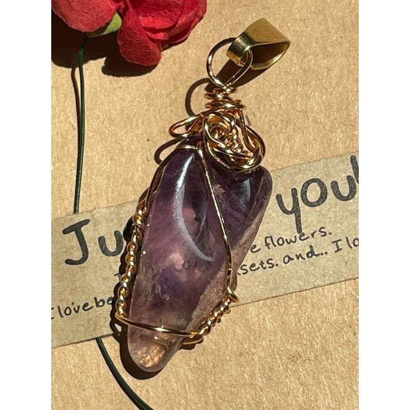 ♪紫幽靈+銅線編織♪- 《義賣區》天然原礦幽靈紫水晶共生保色銅線編織繞線—項鏈/墜子/項鍊墜-細節圖2