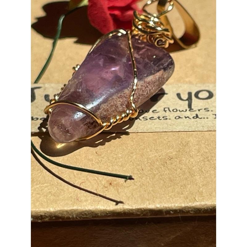 ♪紫幽靈+銅線編織♪- 《義賣區》天然原礦幽靈紫水晶共生保色銅線編織繞線—項鏈/墜子/項鍊墜-細節圖3