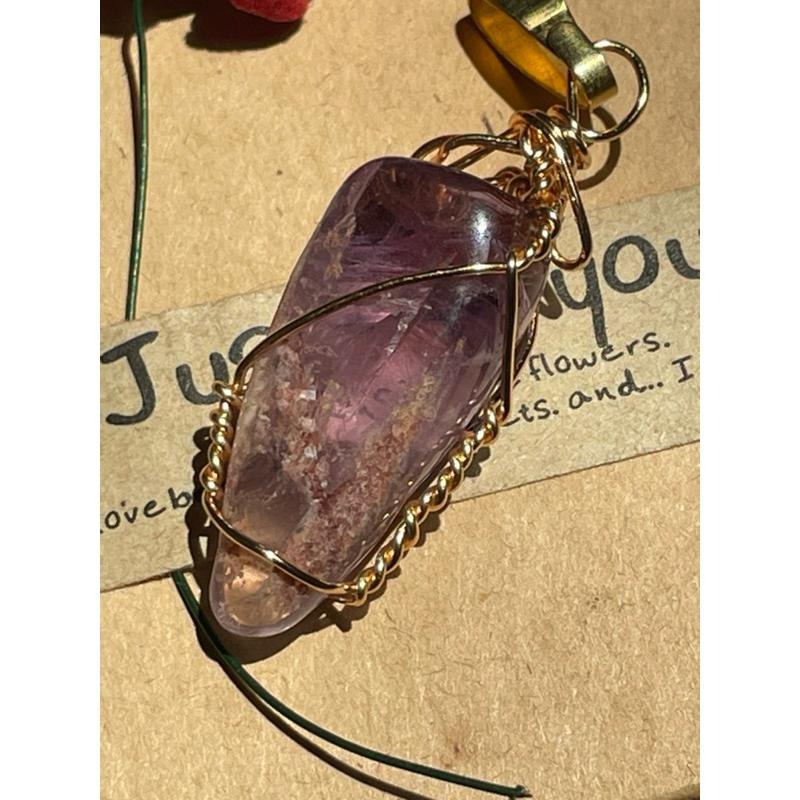 ♪紫幽靈+銅線編織♪- 《義賣區》天然原礦幽靈紫水晶共生保色銅線編織繞線—項鏈/墜子/項鍊墜-細節圖4