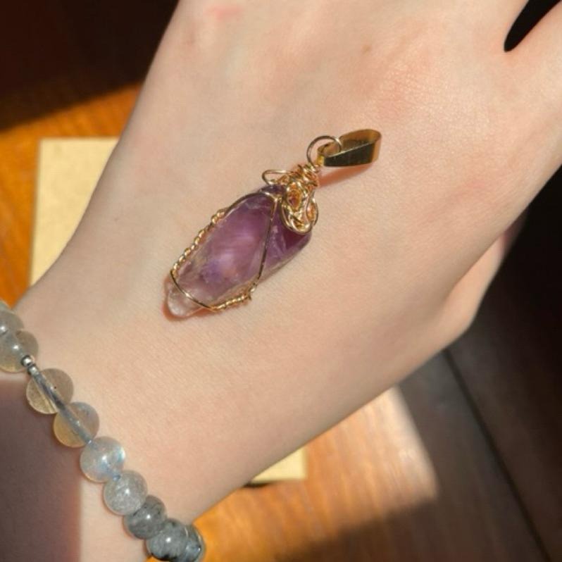 ♪紫幽靈+銅線編織♪- 《義賣區》天然原礦幽靈紫水晶共生保色銅線編織繞線—項鏈/墜子/項鍊墜-細節圖5