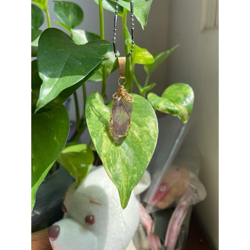♪紫幽靈+銅線編織♪- 《義賣區》天然原礦幽靈紫水晶共生保色銅線編織繞線—項鏈/墜子/項鍊墜-細節圖6