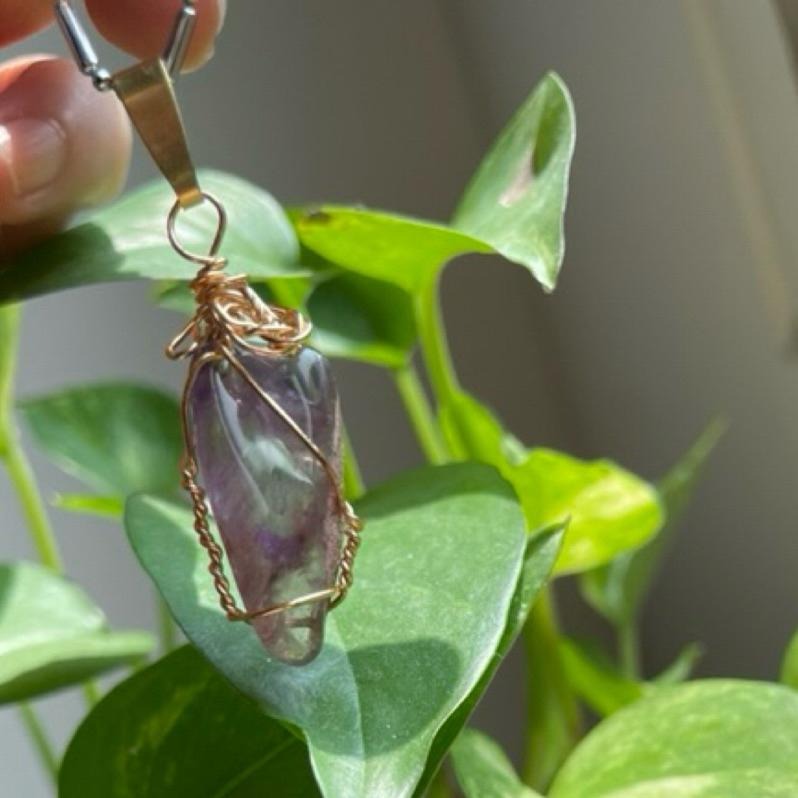♪紫幽靈+銅線編織♪- 《義賣區》天然原礦幽靈紫水晶共生保色銅線編織繞線—項鏈/墜子/項鍊墜-細節圖7