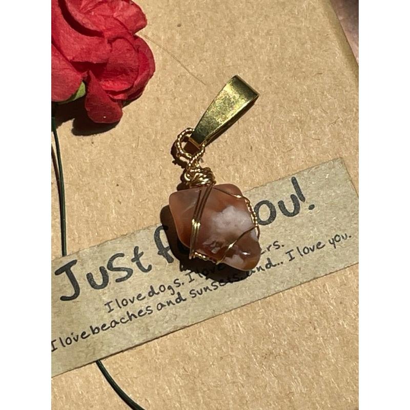 ♪紅櫻花瑪瑙+銅線編織♪- 《義賣區》天然原礦瑪瑙保色銅線編織繞線—項鏈/墜子/項鍊墜-細節圖2