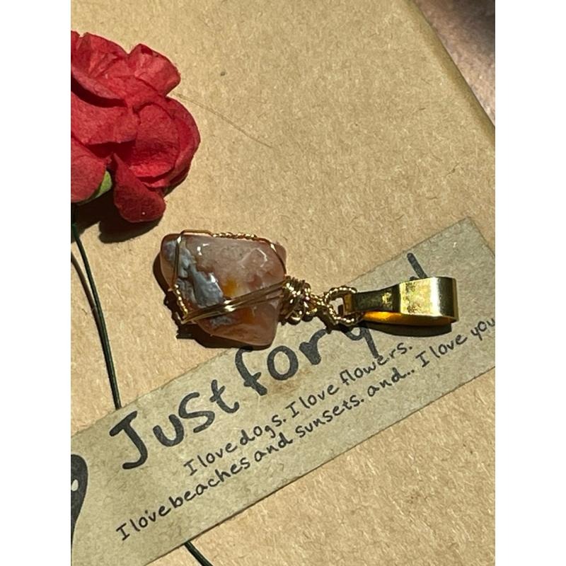 ♪紅櫻花瑪瑙+銅線編織♪- 《義賣區》天然原礦瑪瑙保色銅線編織繞線—項鏈/墜子/項鍊墜-細節圖3