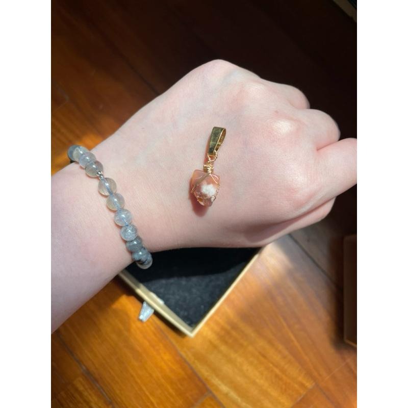 ♪紅櫻花瑪瑙+銅線編織♪- 《義賣區》天然原礦瑪瑙保色銅線編織繞線—項鏈/墜子/項鍊墜-細節圖4