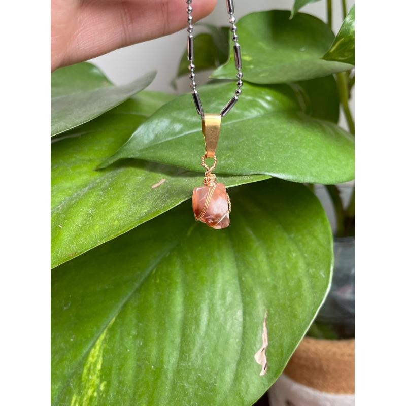 ♪紅櫻花瑪瑙+銅線編織♪- 《義賣區》天然原礦瑪瑙保色銅線編織繞線—項鏈/墜子/項鍊墜-細節圖5