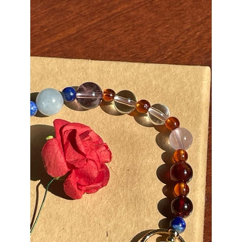 ♪無核珍珠+石榴石+黃水晶+白水晶+海藍寶+白蝶貝+青金石+18k包金♪- 天然水晶石榴石鍍18k金全脈輪設計D款-手鍊-細節圖3