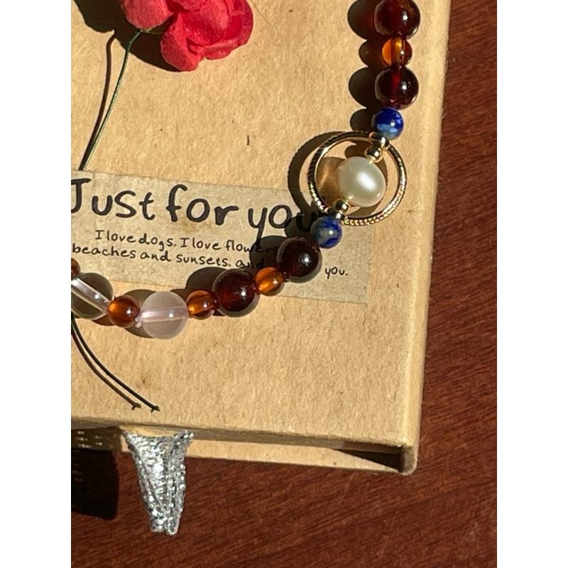 ♪無核珍珠+石榴石+黃水晶+白水晶+海藍寶+白蝶貝+青金石+18k包金♪- 天然水晶石榴石鍍18k金全脈輪設計D款-手鍊-細節圖6