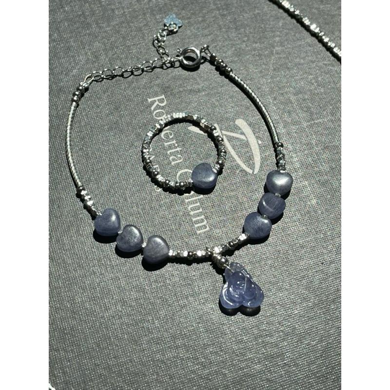 ♪坦桑石/丹泉石+s925銀♪- 天然坦桑石愛心純銀設計款套組—手鍊,項鍊,戒指-細節圖6