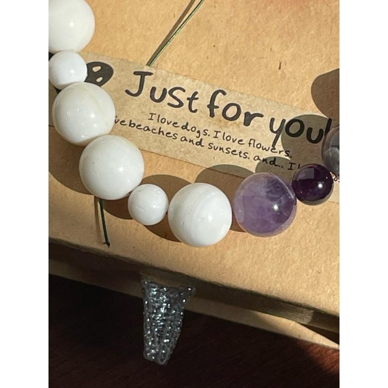 ♪ 紫水晶+硨磲貝♪- 天然水晶貝殼—手珠/手鍊《NG》-細節圖2