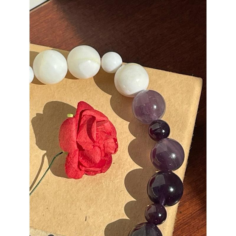 ♪ 紫水晶+硨磲貝♪- 天然水晶貝殼—手珠/手鍊《NG》-細節圖4