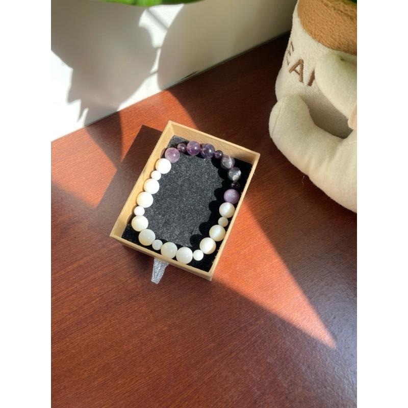 ♪ 紫水晶+硨磲貝♪- 天然水晶貝殼—手珠/手鍊《NG》-細節圖8