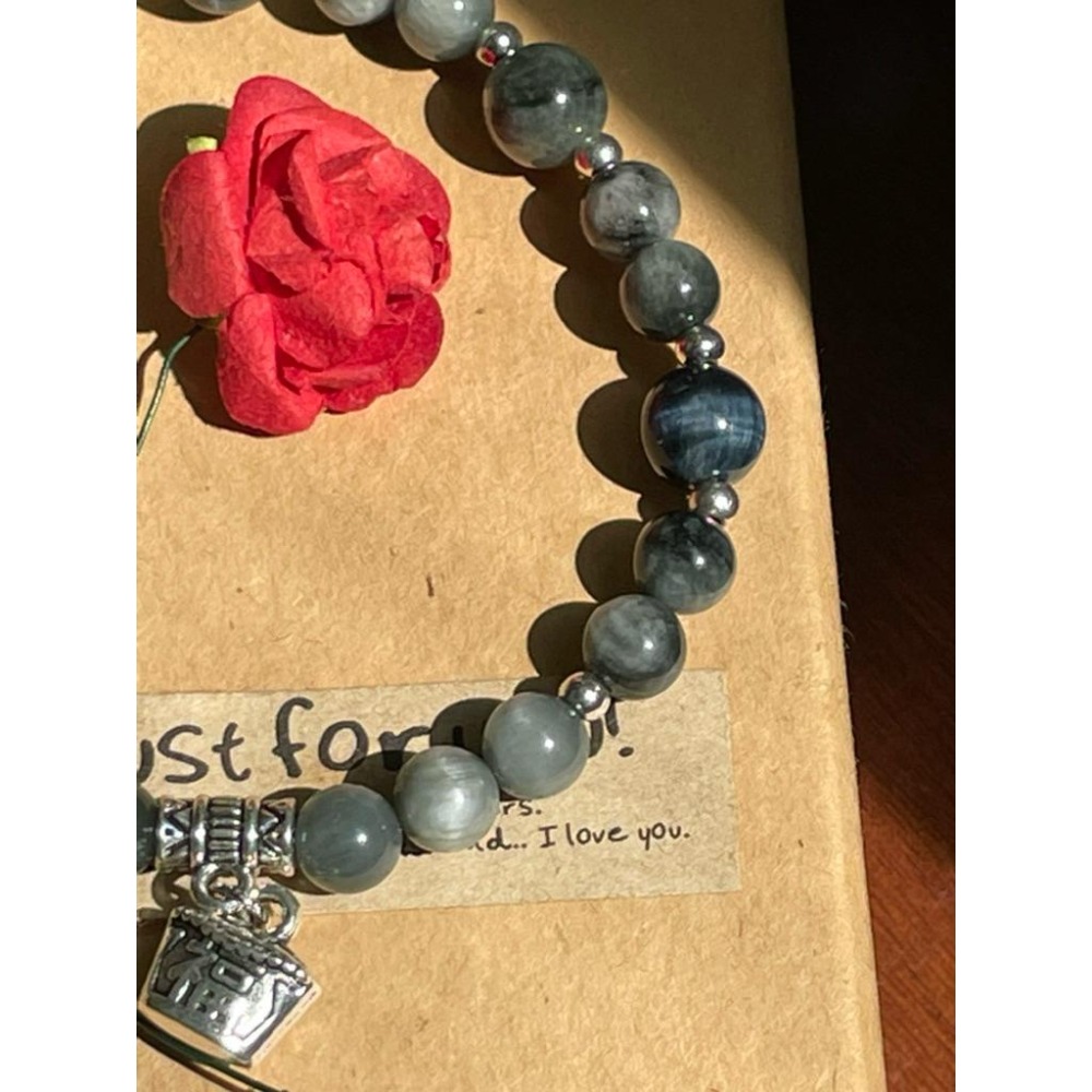 ♪藍虎眼/鷹眼石+綠鷹眼石♪- 天然鷹眼石—金牛座生日禮物設計款—手珠/手鍊-細節圖3