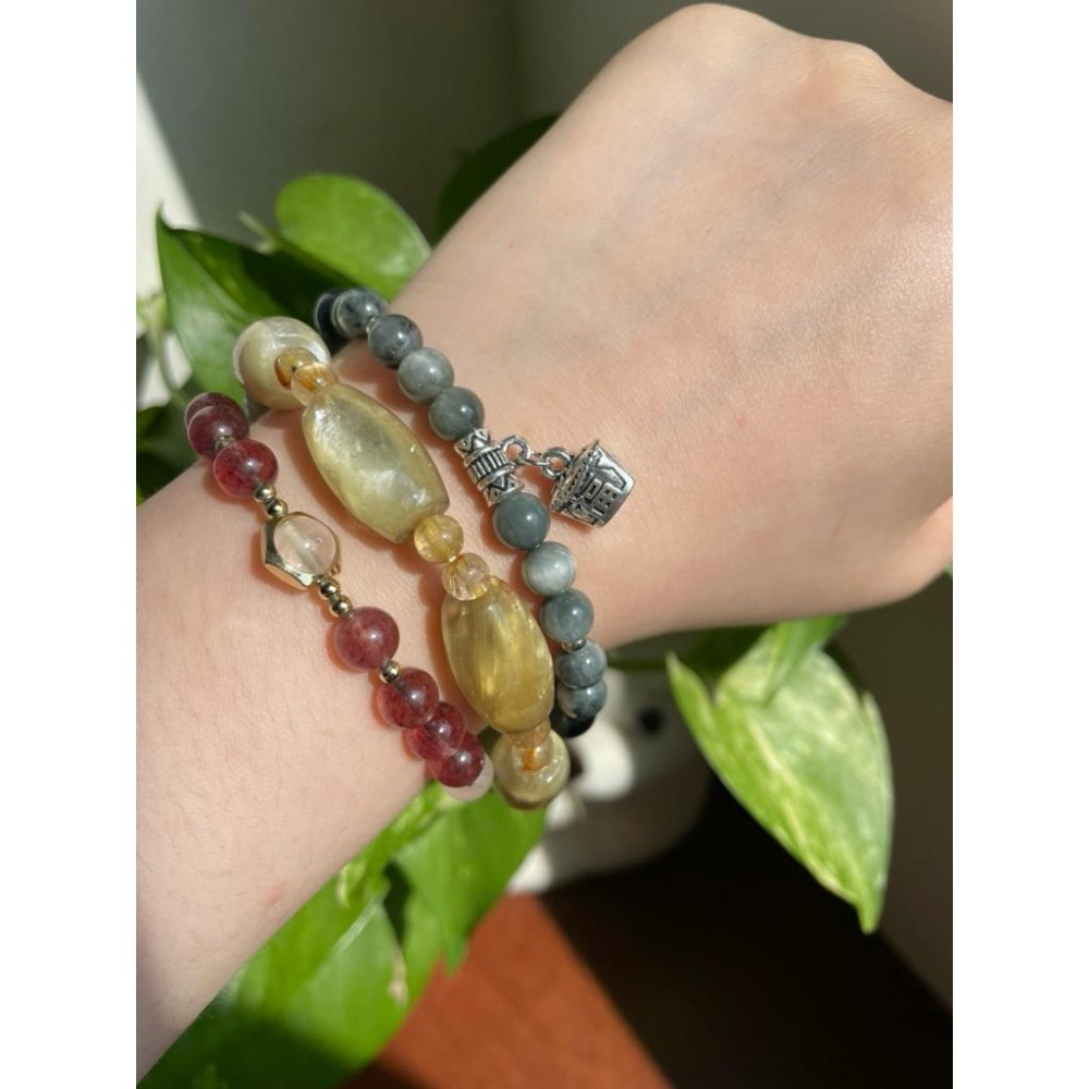 ♪藍虎眼/鷹眼石+綠鷹眼石♪- 天然鷹眼石—金牛座生日禮物設計款—手珠/手鍊-細節圖4