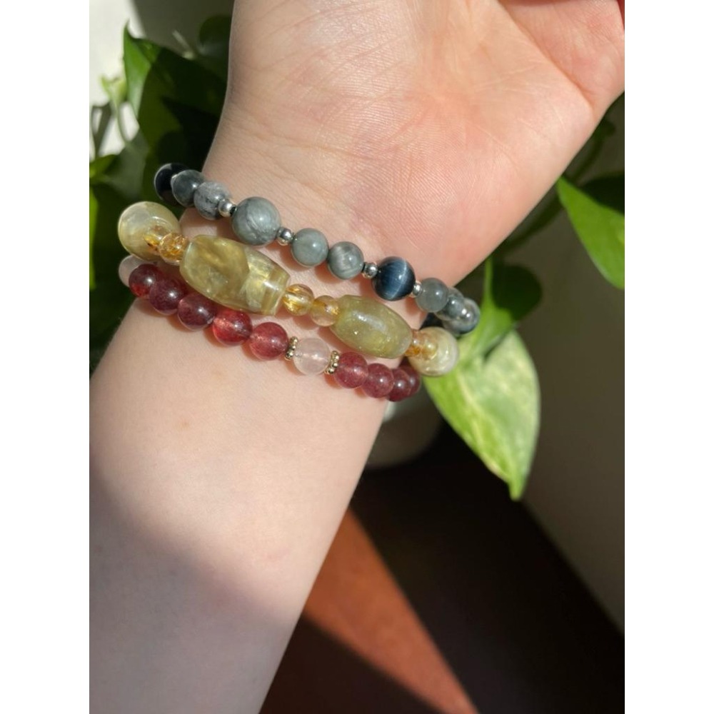 ♪藍虎眼/鷹眼石+綠鷹眼石♪- 天然鷹眼石—金牛座生日禮物設計款—手珠/手鍊-細節圖5