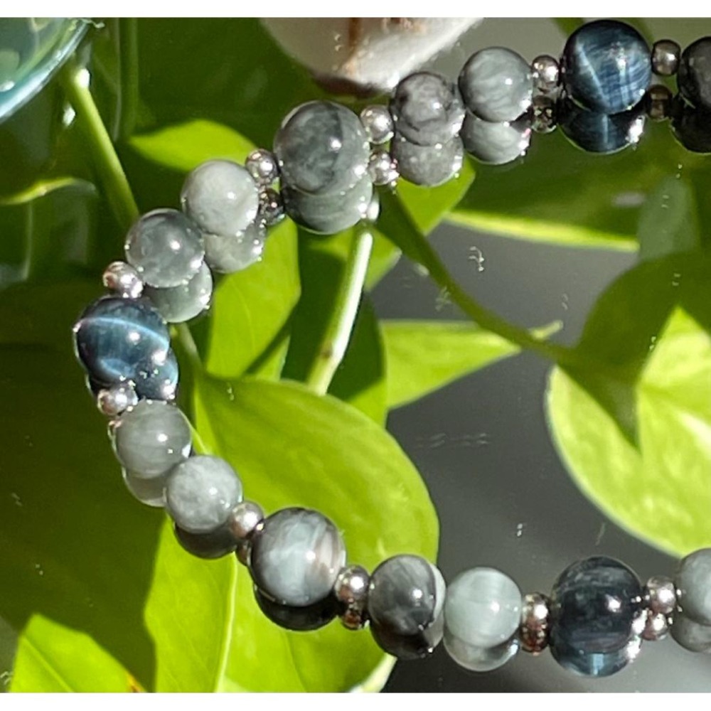 ♪藍虎眼/鷹眼石+綠鷹眼石♪- 天然鷹眼石—金牛座生日禮物設計款—手珠/手鍊-細節圖6