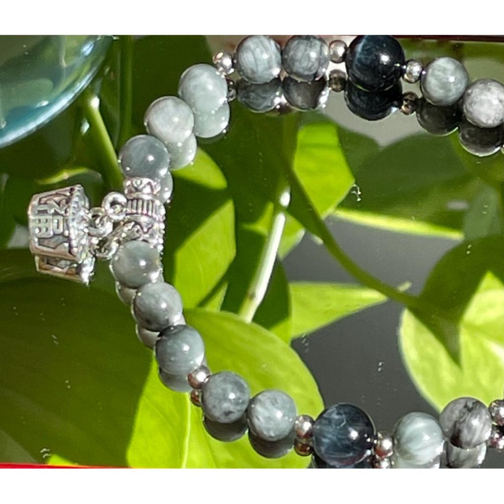 ♪藍虎眼/鷹眼石+綠鷹眼石♪- 天然鷹眼石—金牛座生日禮物設計款—手珠/手鍊-細節圖7